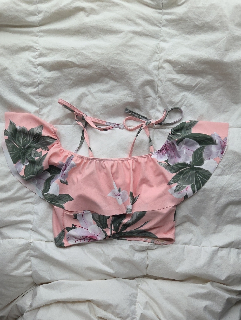 Albion Wave Pink Floral Off-Shoulder Tie Bikini Top